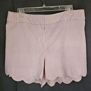 LOFT Pink & White Striped Seersucker Scalloped Shorts Size 16